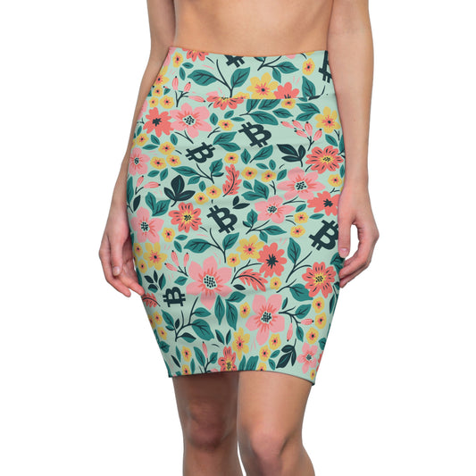Green Spring Floral Women's Pencil Skirt