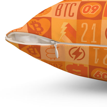 Orange Bitcoin Journey Square Pillow