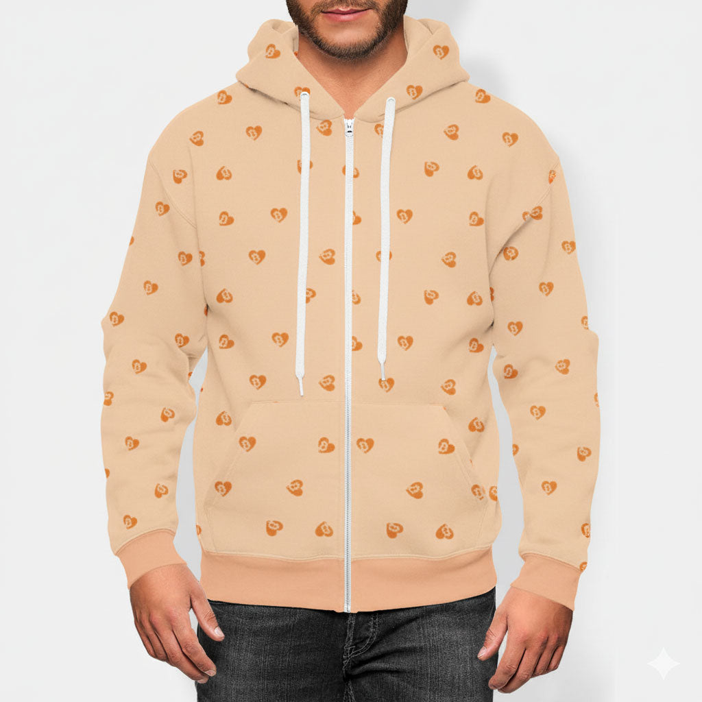 Mini Bitcoin Pocket Hearts Peach Zip Hoodie