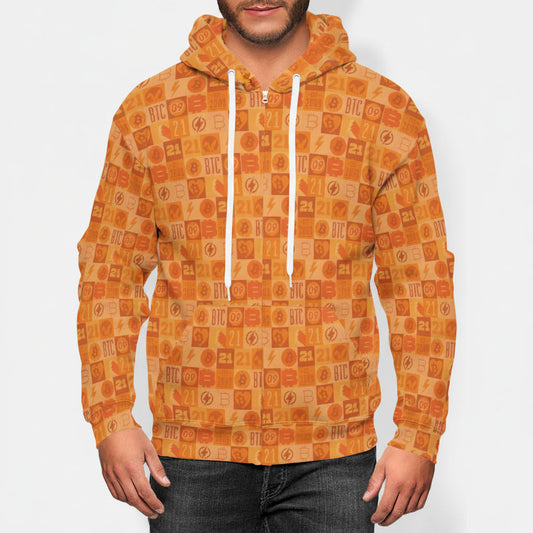 Sudadera con capucha unisex con cremallera Orange Bitcoin Journey