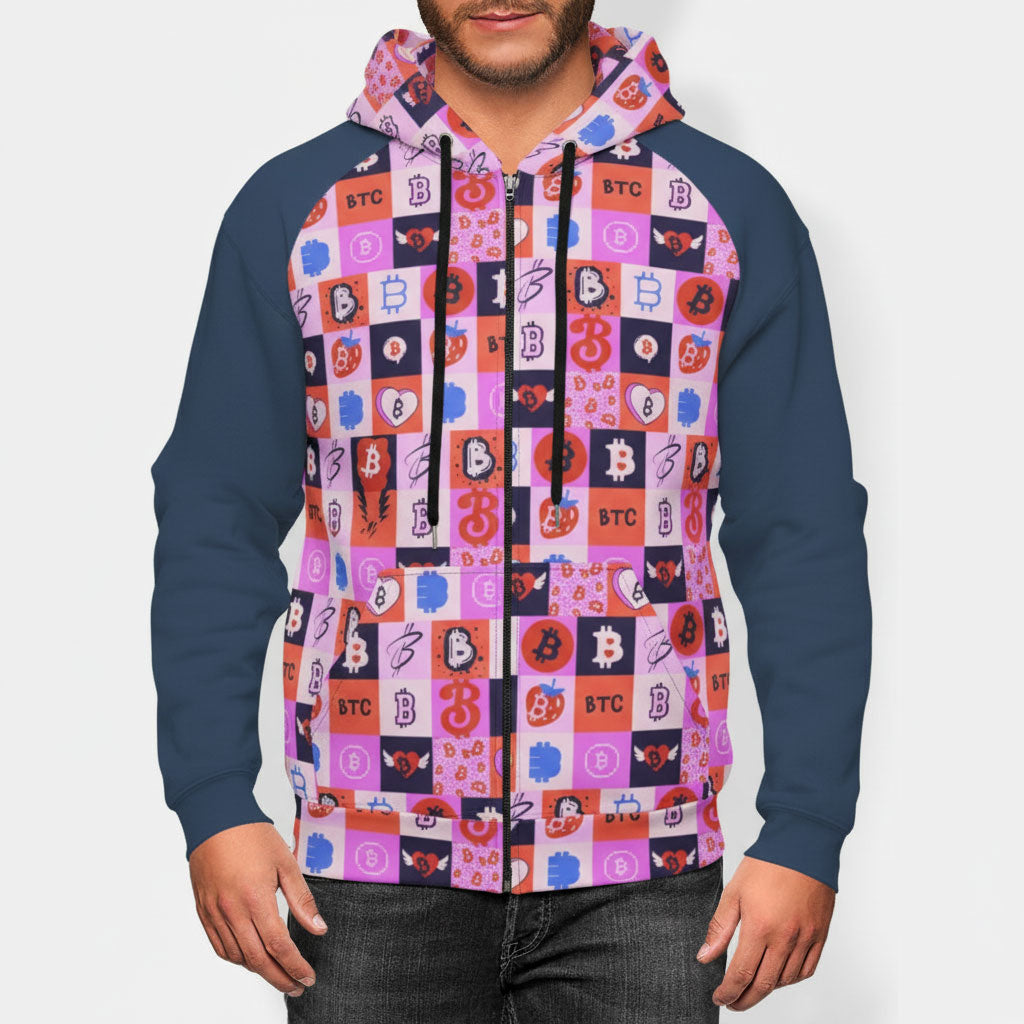 Bitcoin Love Patchwork Zip Hoodie