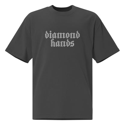 Black t-shirt with 'diamond hands' text on a white background