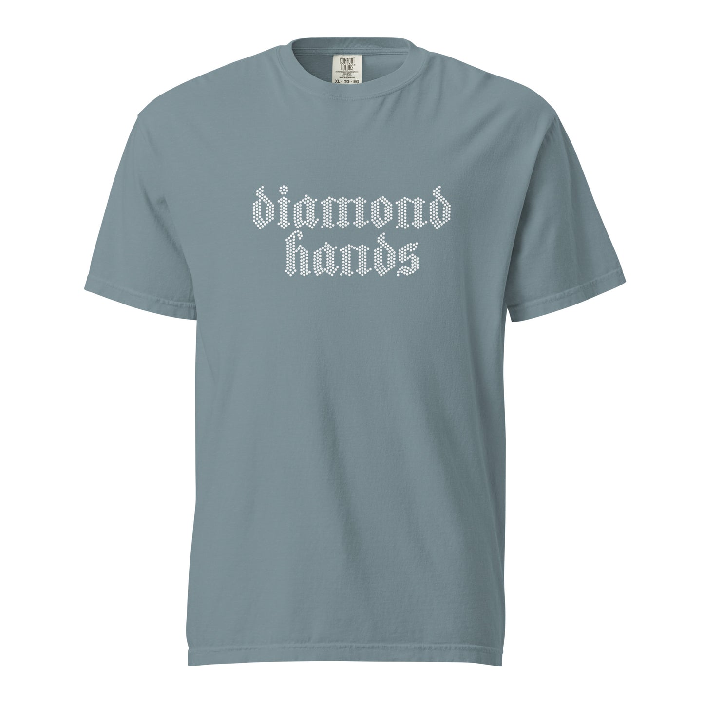 Gray t-shirt with 'diamond hands' text on a white background
