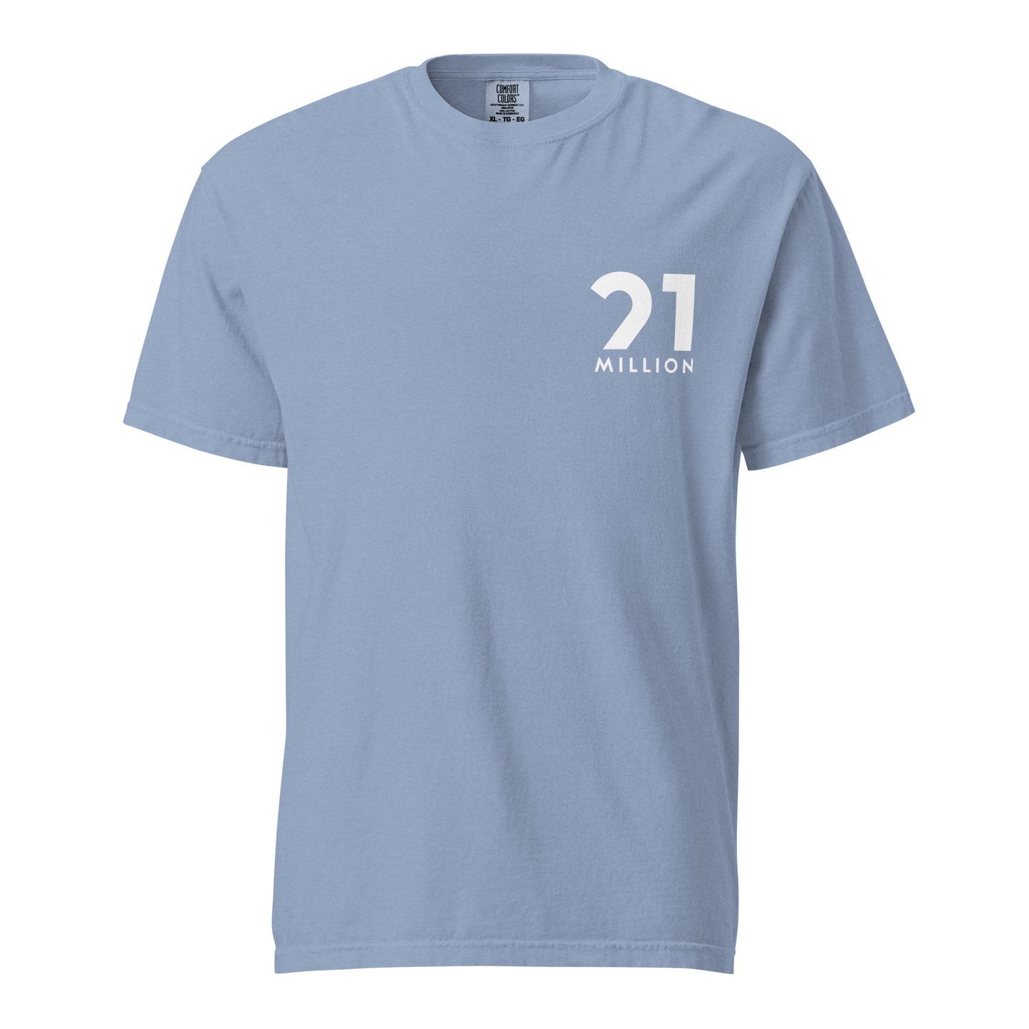 Light blue t-shirt with '21 Million' logo on a white background