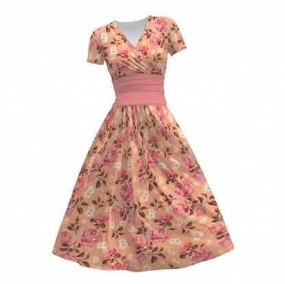 Stack Roses Women's Short Sleeve V Neck Midi Dress