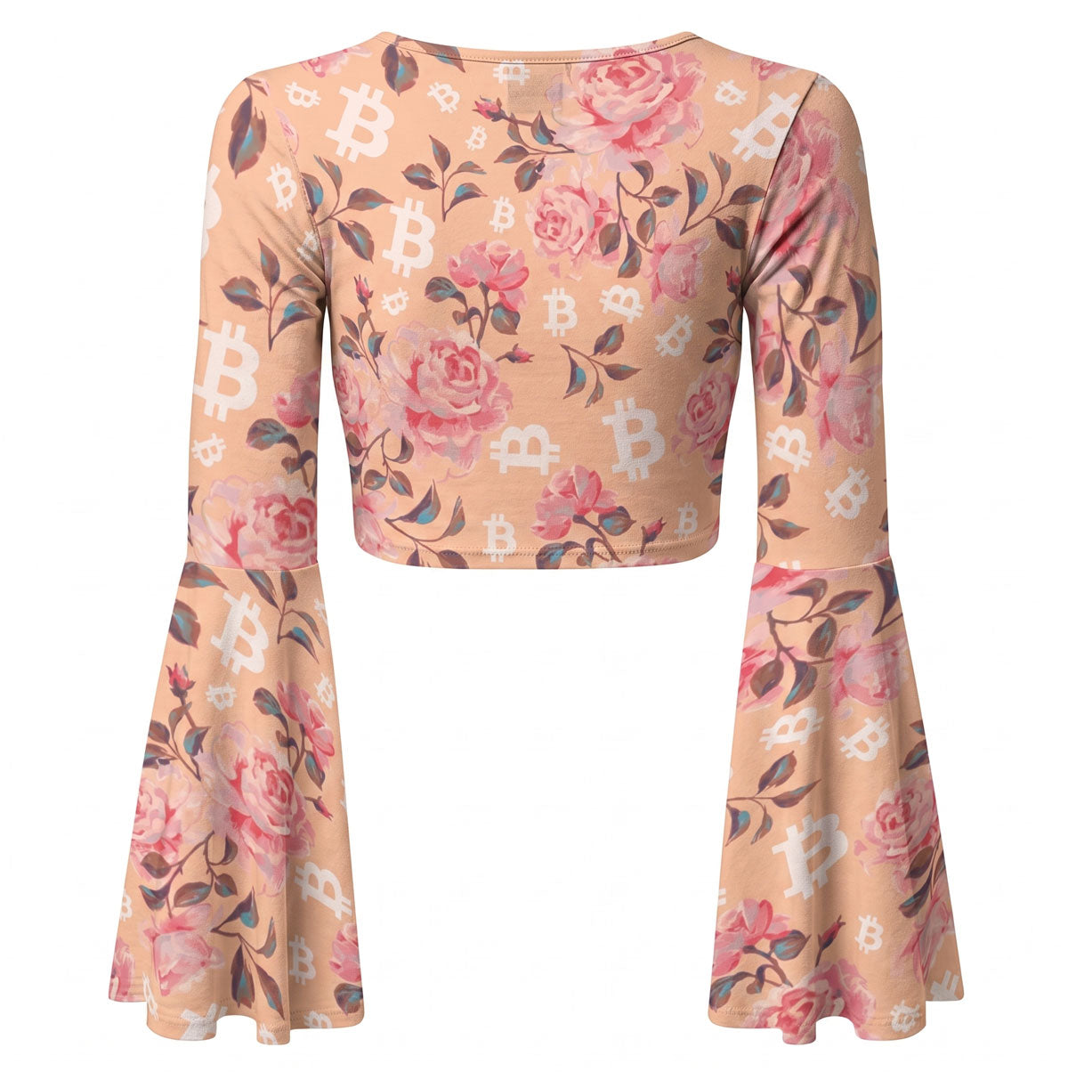 Stack Roses Women's Flared Sleeve Tie-Front Crop Top