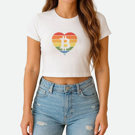 Bitcoin Rainbow Heart OG Baby Tee Crop Top