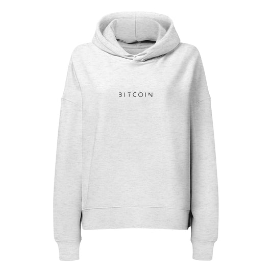 Gray hoodie with 'BITCOIN' text on a white background