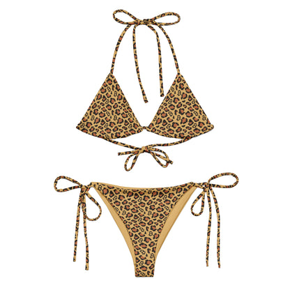 Leopard print bitcoin bikini set on a white background