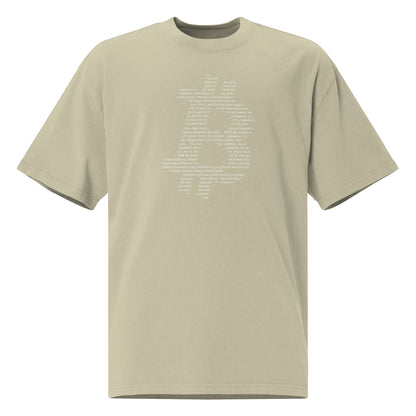 Beige t-shirt with bitcoin whitepaper text design on a white background