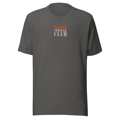 Gray t-shirt with 'Infants Social Club' text on a white background