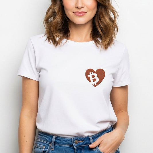 Bitcoin Embroidered Pocket Heart Women’s Organic T-Shirt
