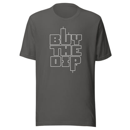 Gray t-shirt with 'BUY THE DiP' text on a white background
