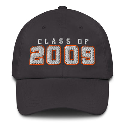 Black cap with 'Class of 2009' text on a white background