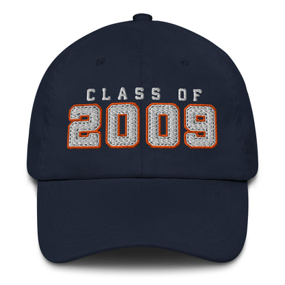 Navy blue cap with 'Class of 2009' text on a white background