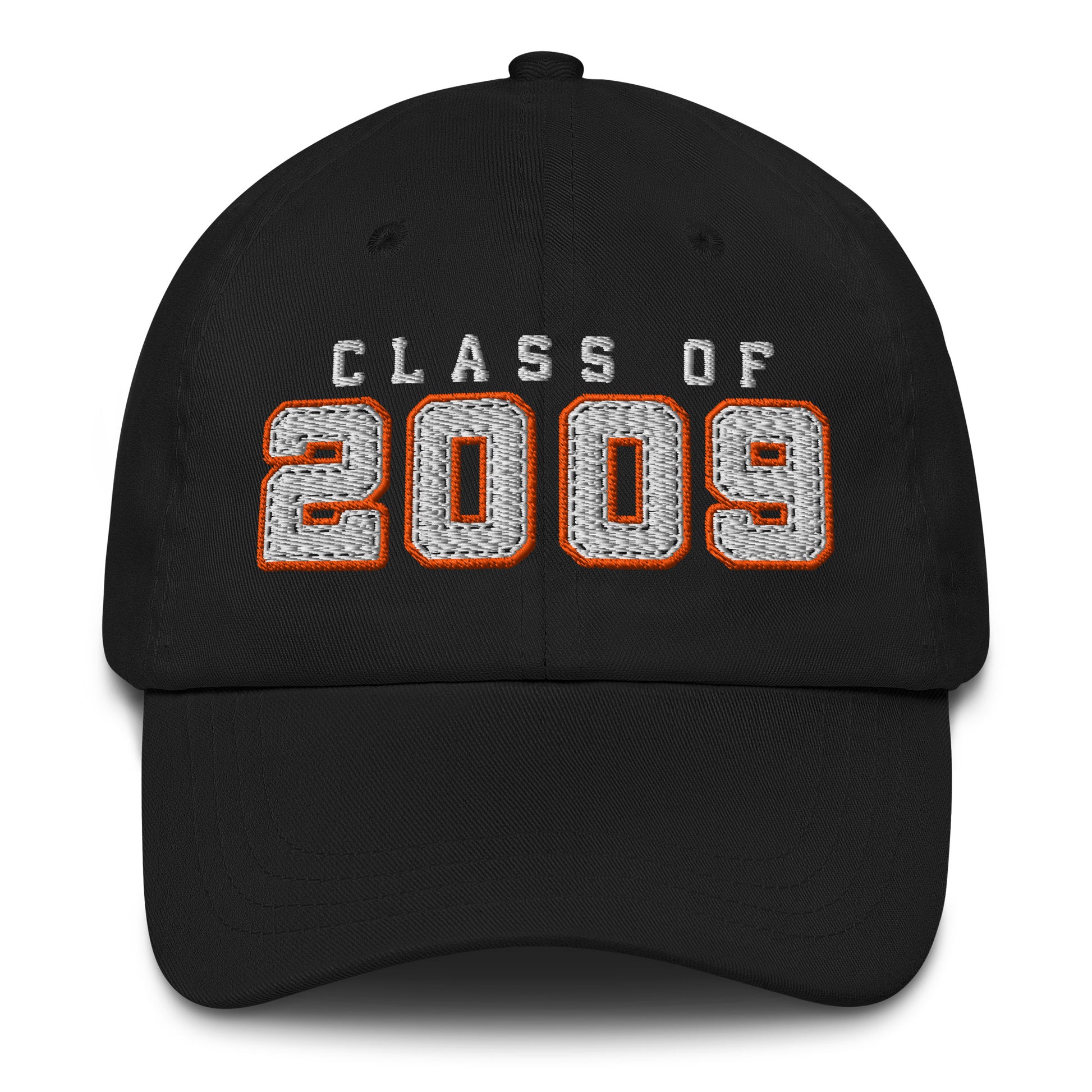Black cap with 'Class of 2009' text on a white background