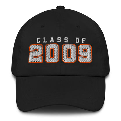Black cap with 'Class of 2009' text on a white background
