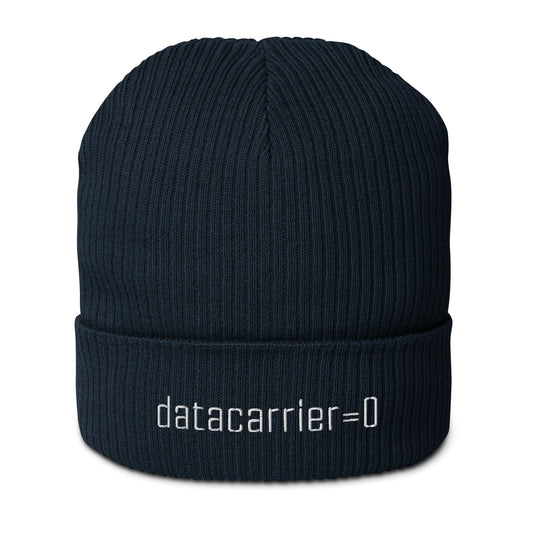 Black beanie with 'datacarrier=0' text on a white background