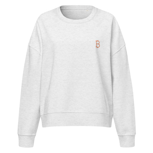 Gray sweatshirt with a Bitcoin logo on a white background
