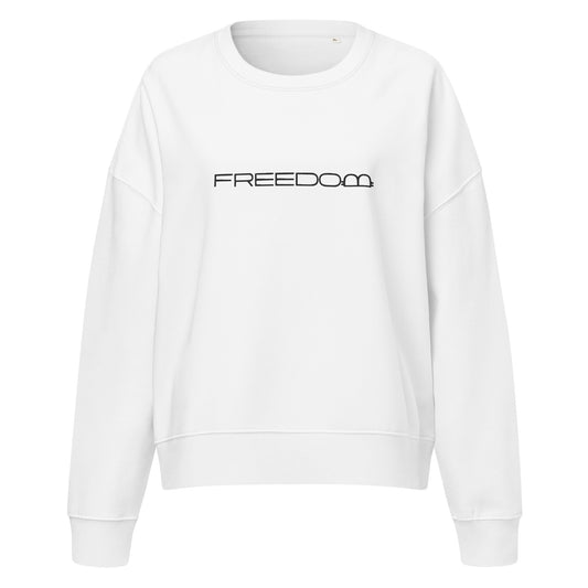 White sweatshirt with 'FREEDOM' with bitcoin symbol