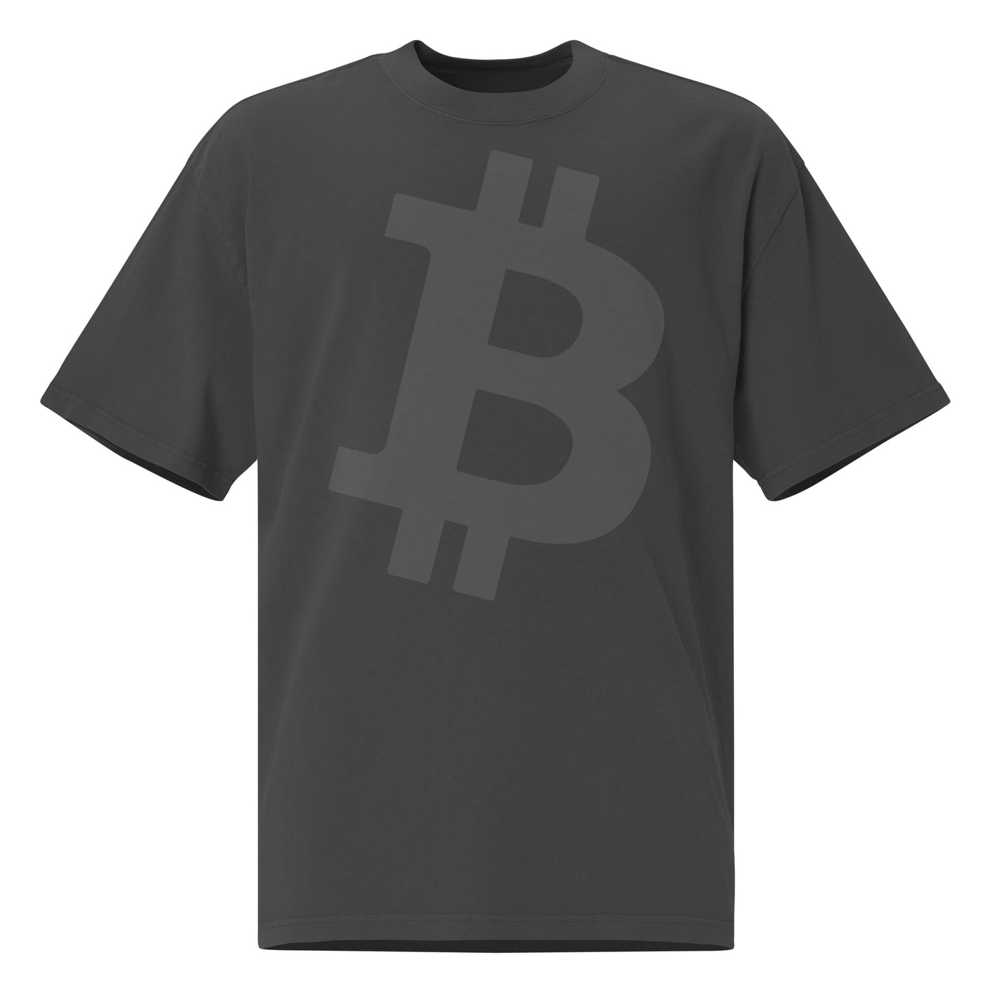 Black t-shirt with Bitcoin symbol on a white background