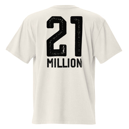 White t-shirt with '21 MILLION' printed on the back against a white background
