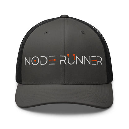 grey cap with 'NODE RUNNER' logo on a white background