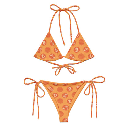 Orange bitcoin bikini set with pattern on a white background