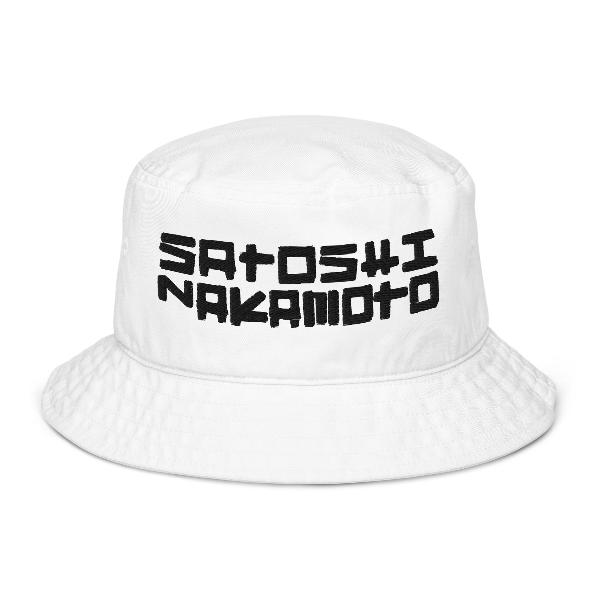 Satoshi Nakamoto On The Street Organic Bucket Hat Bio White