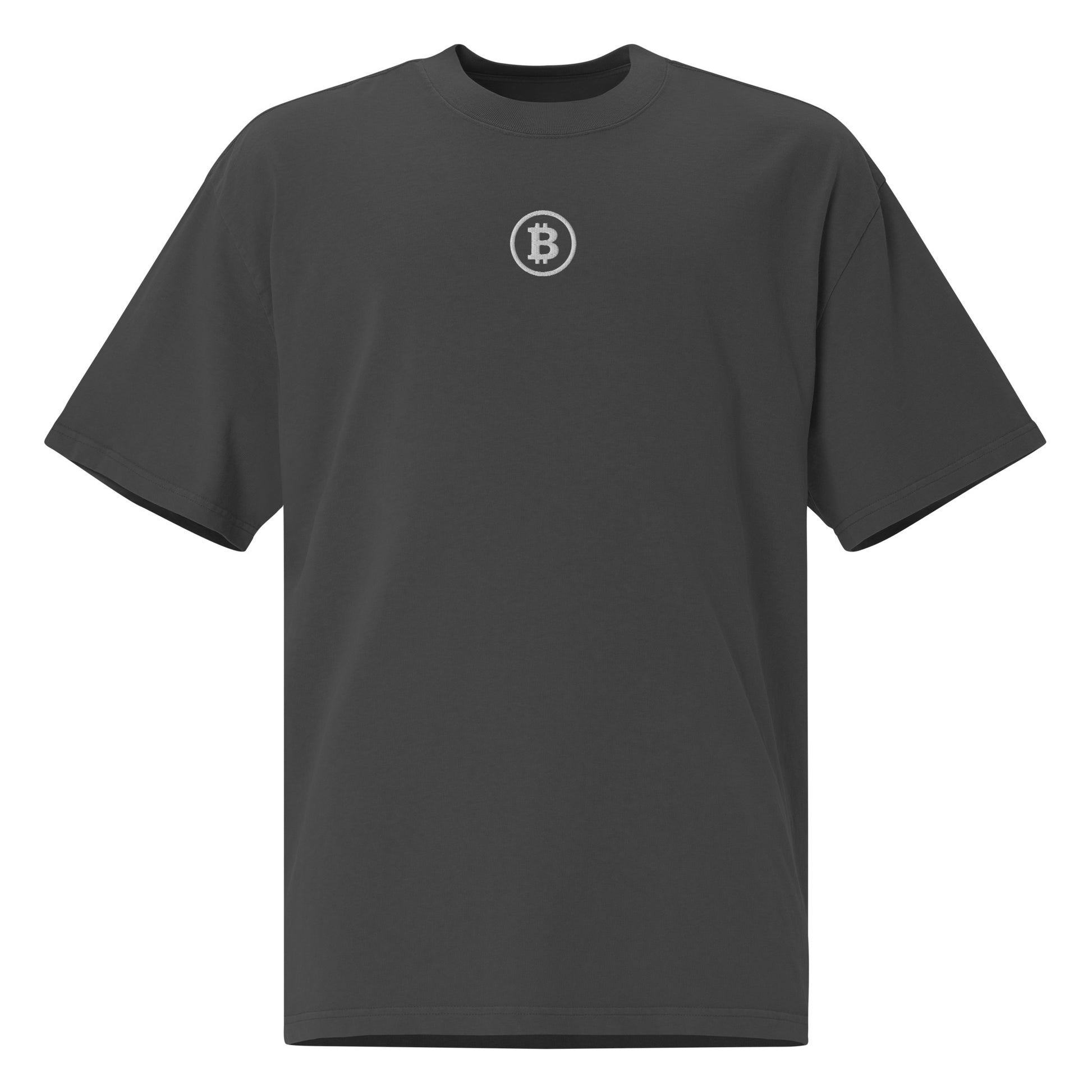 Black t-shirt with Bitcoin logo on a white background