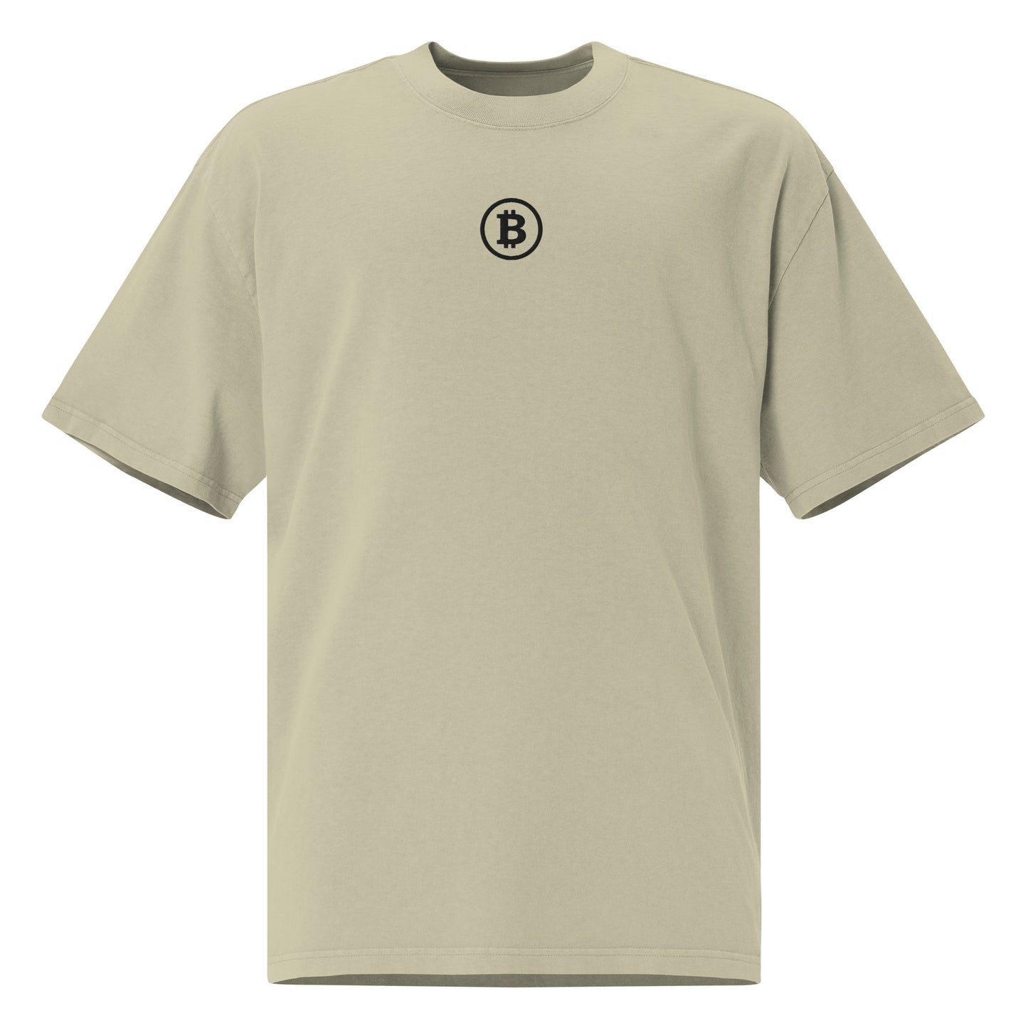 Beige t-shirt with Bitcoin logo on a white background