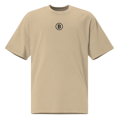 Beige t-shirt with Bitcoin logo on a white background