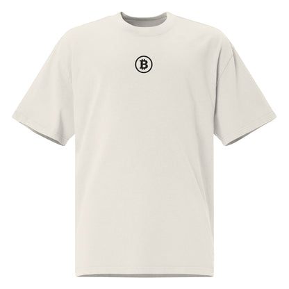 White t-shirt with Bitcoin logo on a white background