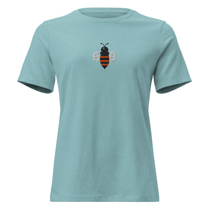 bitcoin bee design on blue women's shirt