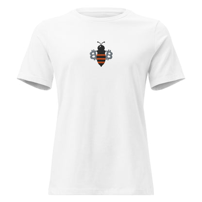 bitcoin bee embroidered design on white t-shirt