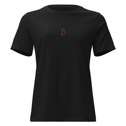 Black t-shirt with a Bitcoin symbol on a white background
