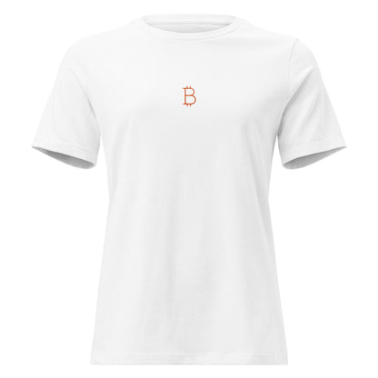 White t-shirt with Bitcoin logo on a white background