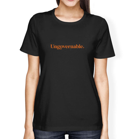 Black t-shirt with 'Ungovernable' text on a white background