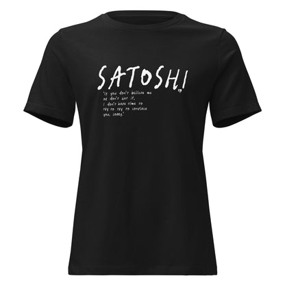 Black t-shirt with white text satoshi convince you quote on a white background