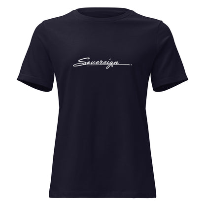 Black t-shirt with 'Sovereign' logo on a white background